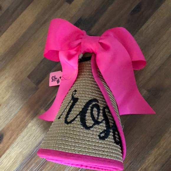 NWT Rosé All Day Hat Sun Bonnet Straw W/ Pink Trim - Picture 3 of 3